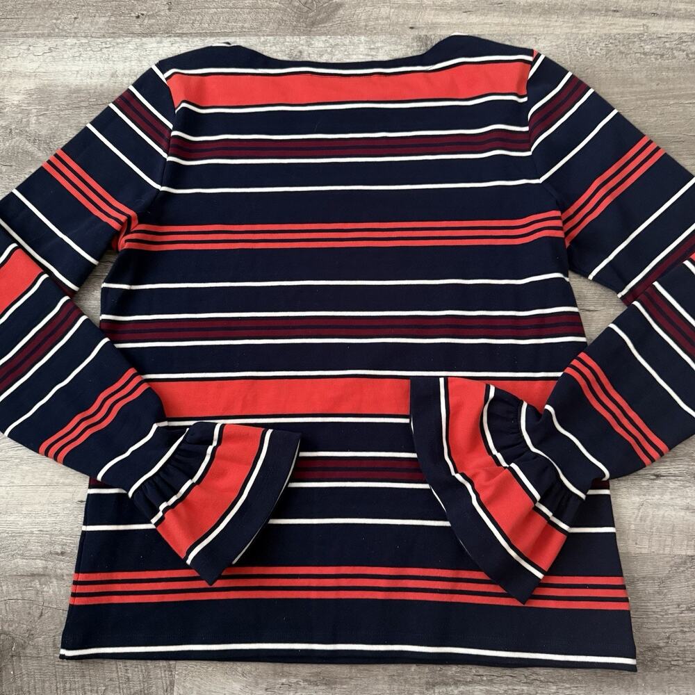 Lauren Ralph Lauren Stripe Bell Cuff Top Womens Size XL Blue Coral Boat Neck - Picture 5 of 7